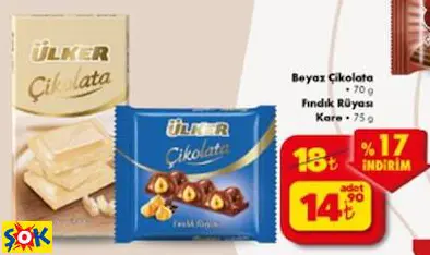 ÜLKER BEYAZ ÇİKOLATA 70GR FINDIK RÜYASI KARE 75GR